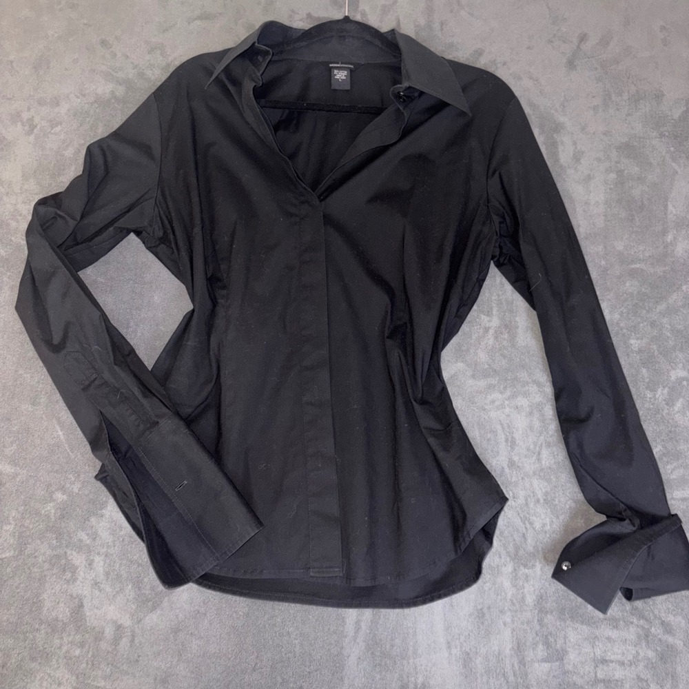 Black Spandex Button Down Shirt Cuffs Cyber Punk